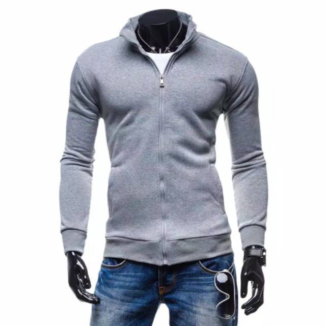 Jaket sweater ziper tanpa hoodie