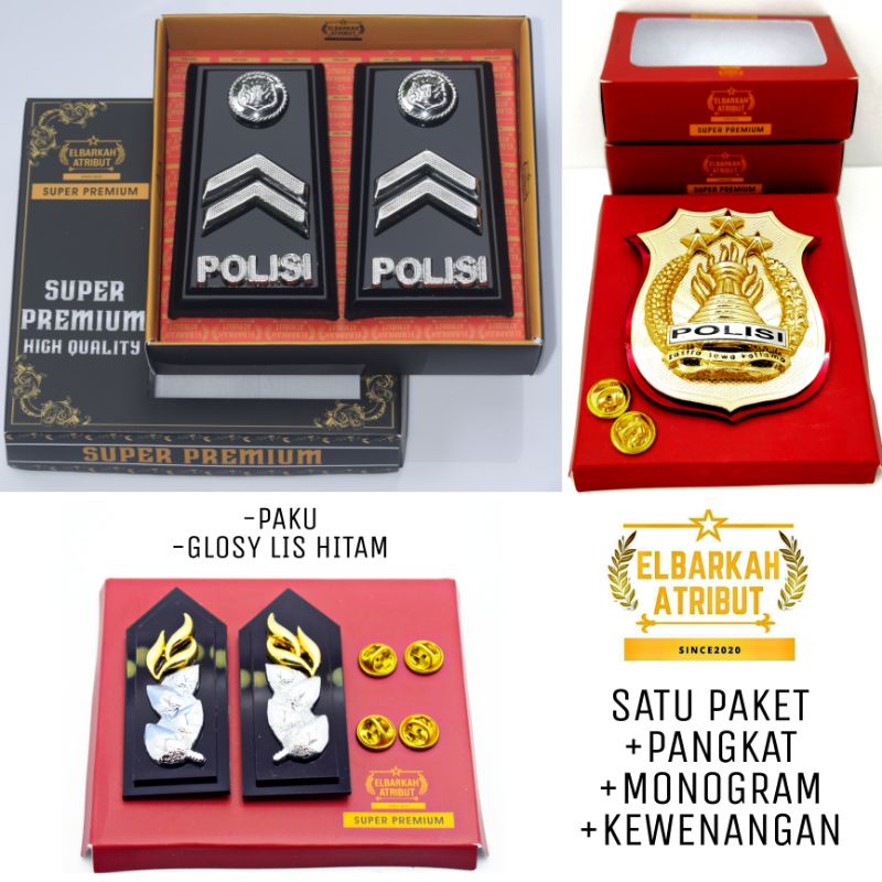 SATU PAKET HEMAT PANGKAT BRIPTU MONOGRAM KEWENANGAN POLRI / ATRIBUT POLRI / FUL AKRILIK GLOSY briptu polri pankat briptu PANGKAT POLISI BINTRARA