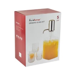 Krishome Set 5 Pcs Dispenser Minum &amp; Gelas / set ptcher dispenser dan gelas / JUICE BAREL SET (5) dispenser jus set