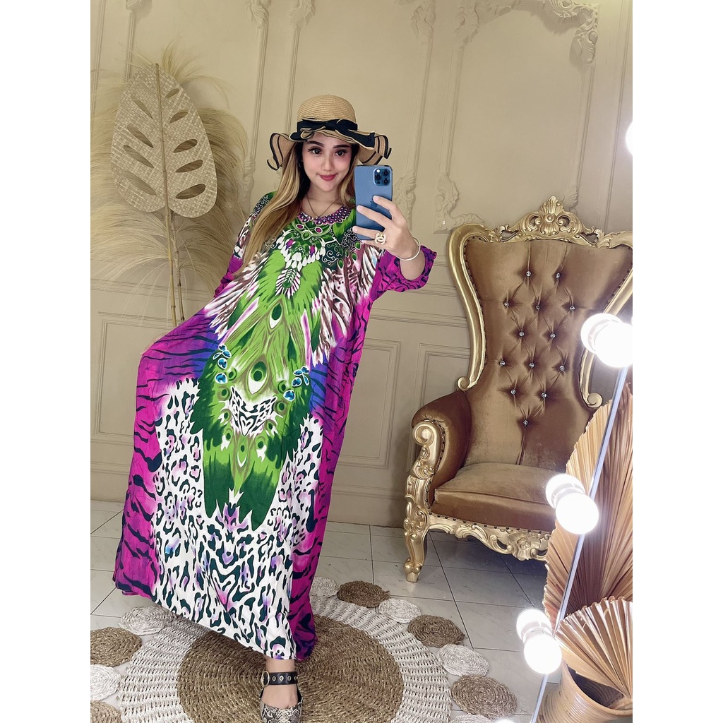 DASTER KAFTAN JUMBO LD 160 CM DASTER ARAB KELELAWAR LENGAN PANJANG PB 138 TIEDYE CAP BUSUI-4