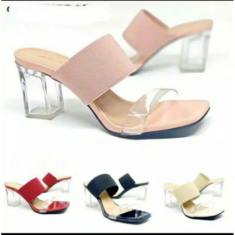 SANDAL WANITA SANDAL HEELS SANDAL HAK KACA TALI KARET SANDAL WANITA HAK KACA
