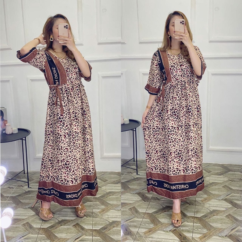 Daster Midi | Daster Tie Dye Korea Midi Style Lengan Panjang Size Standar LD 115 Busui Matt Cringkle Airflow | Daster Rayon