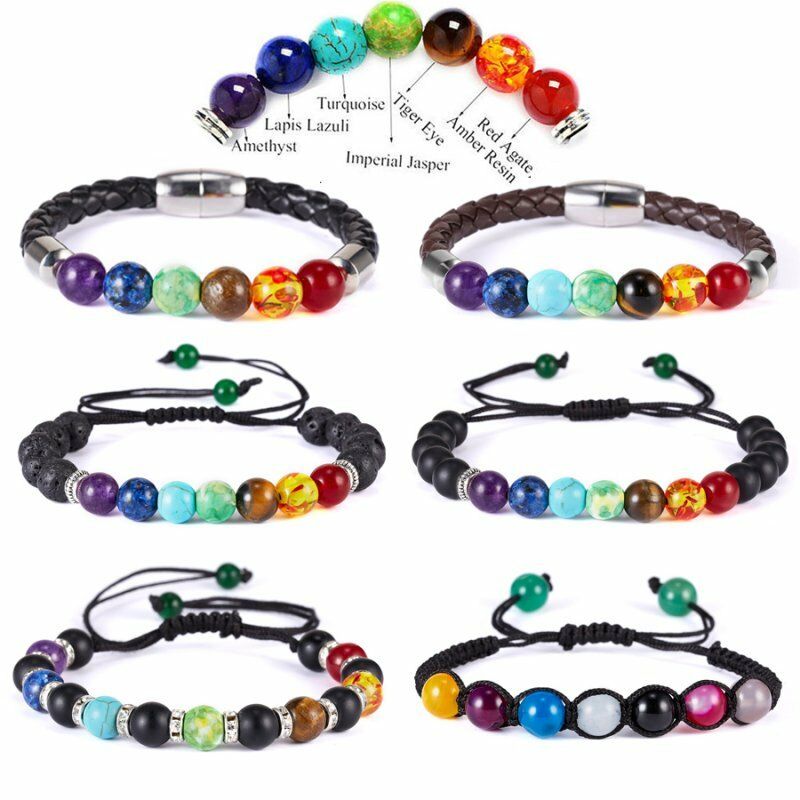 Gelang Manikmanik Batu Lava Vulkanik 7 Chakra Handmade Untuk Meditasi Penyembuhan