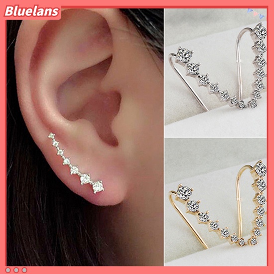 Bluelans Anting Tusuk Gantung Hias Zircon + Berlian Imitasi Untuk Wanita