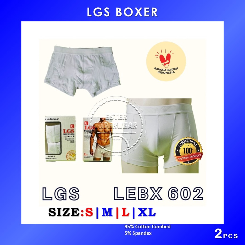 CELANA BOXER PRIA LGS 602 ISI 2Pcs |CELANA LGS SERI PUTIH