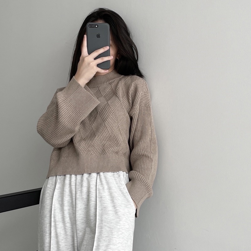 Fwdaily - ANNA ( crop sweater - sweater rajut motif turtleneck )-1