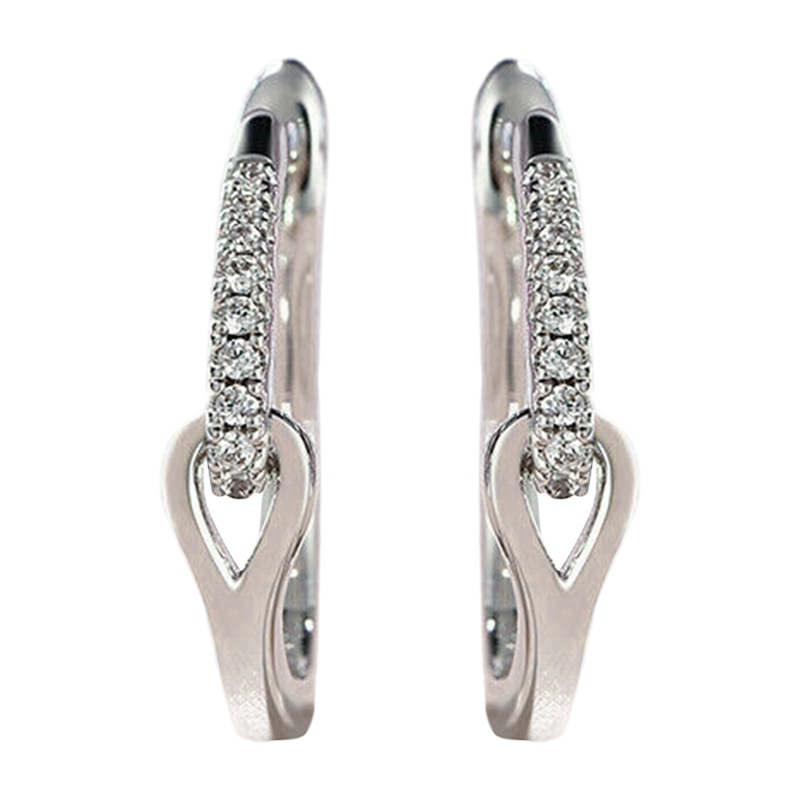 Anting Hoop Bentuk U Warna Silver Bahan Cubic Zircon Untuk Wanita