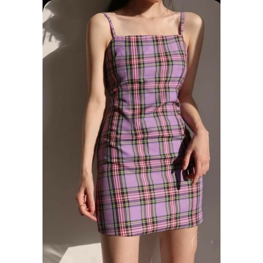 Dress Kotak Aline Ungu Dres Mini Bodycon Press Body Wanita Korea