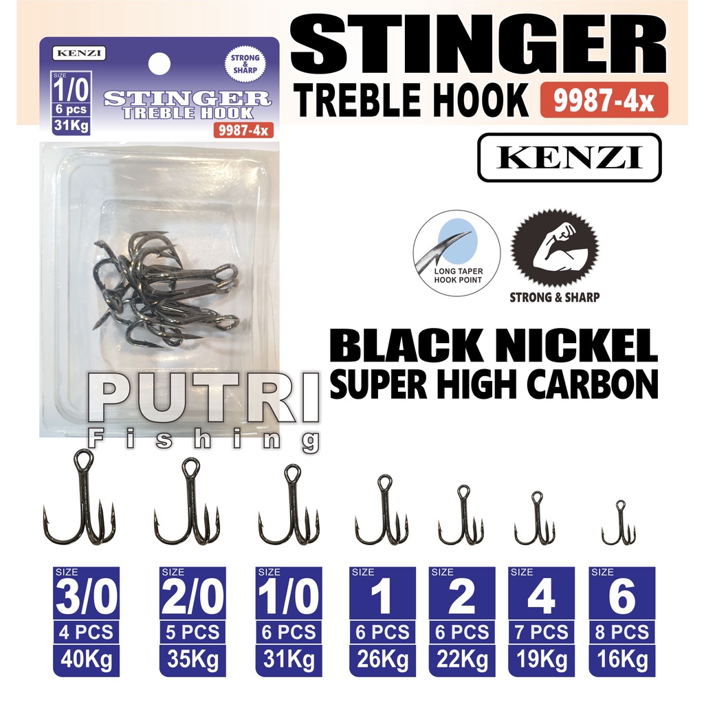 MATA KAIL KENZI STINGER TREBLE HOOK 9987-4x BLACK NICKEL