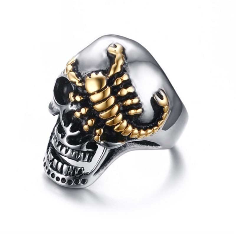 SEUSUK  Cincin Pria Gaya Punk Vintage Gothic Motif Tulang Tengkorak Warna Gold