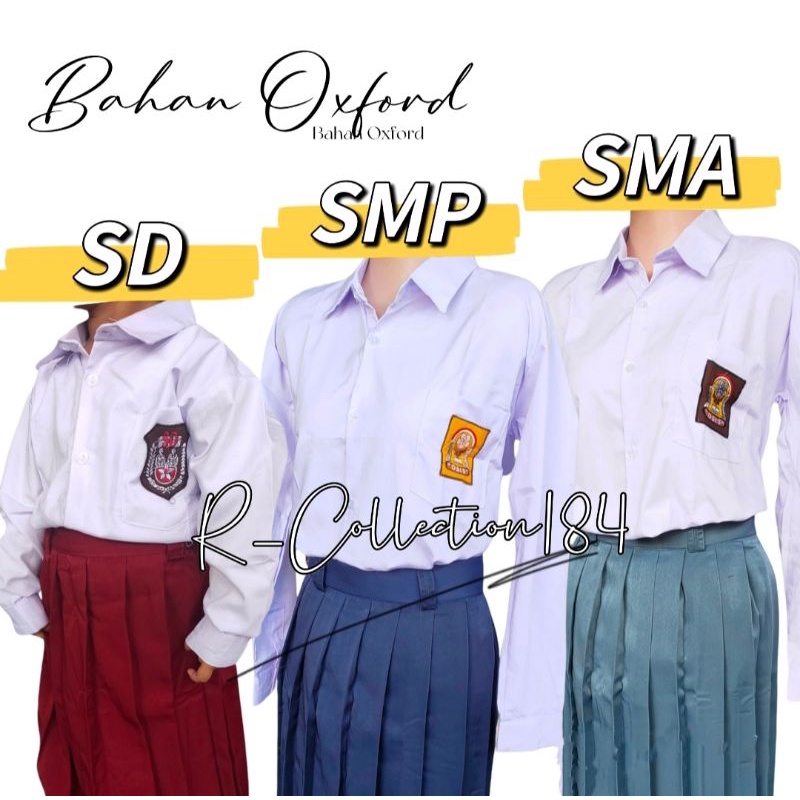 Baju Kemeja Seragam Sekolah Kerja Oxford Atasan Lengan Panjang Putih SD SMP SMA