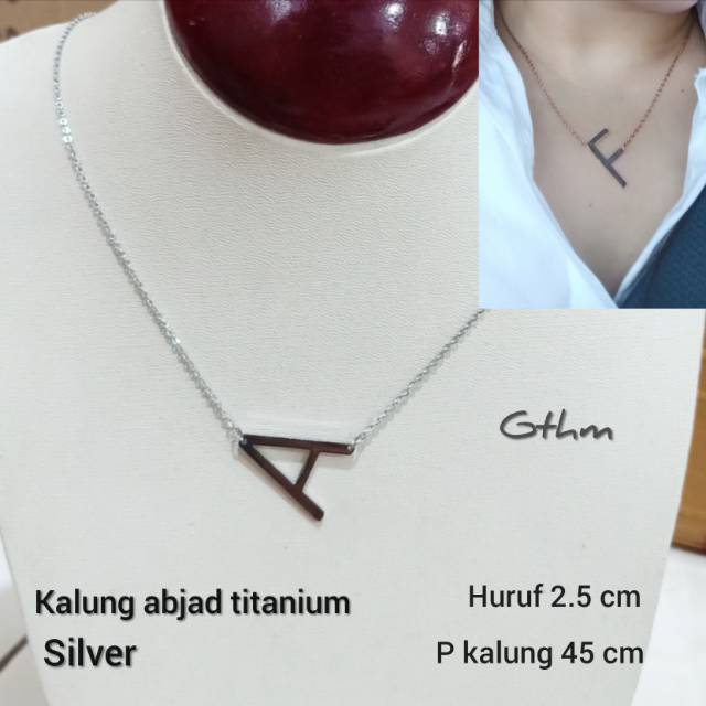 Gthm titanium kalung huruf abjad nama stainless steel silver huruf 2.5cm bagus