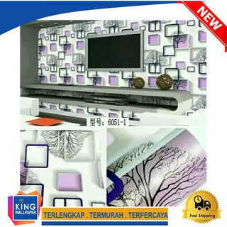  Wallpaper  Dinding 3d  Pohon Kotak  3D  Purple PVC Anti Air 