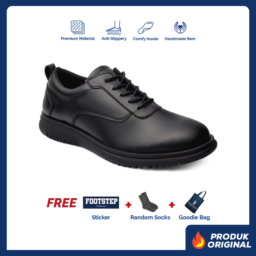 ARSANA PUTRA BLACK ORIGINAL x FOOTSTEP Sepatu Formal Full Hitam Tali Pria Pantofel Kerja Kantor Dinas Resmi Guru PNS Kantoran Pesta Undangan Wedding Kondangan Nikah Wisuda Kuliah Modern Casual Derby Oxford Shoes Semi Kulit Premium Footwear Keren Terbaru