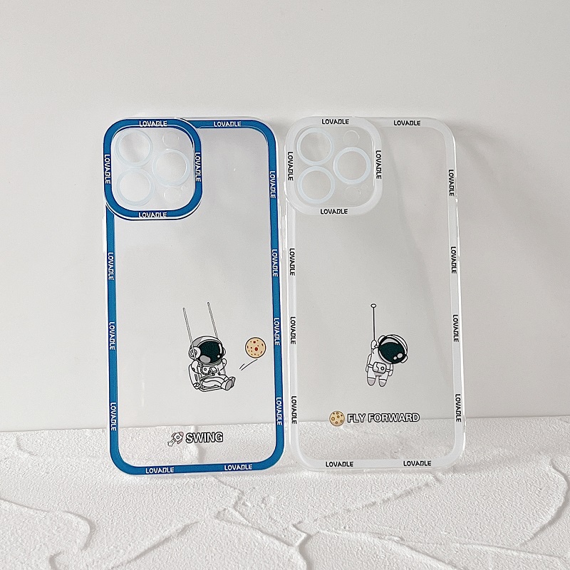 Soft Case Pelindung Lensa Transparan Motif Kartun Astronot Untuk iPhone 11 12 13 Pro Max X XR XSMAX 7 8 Plus