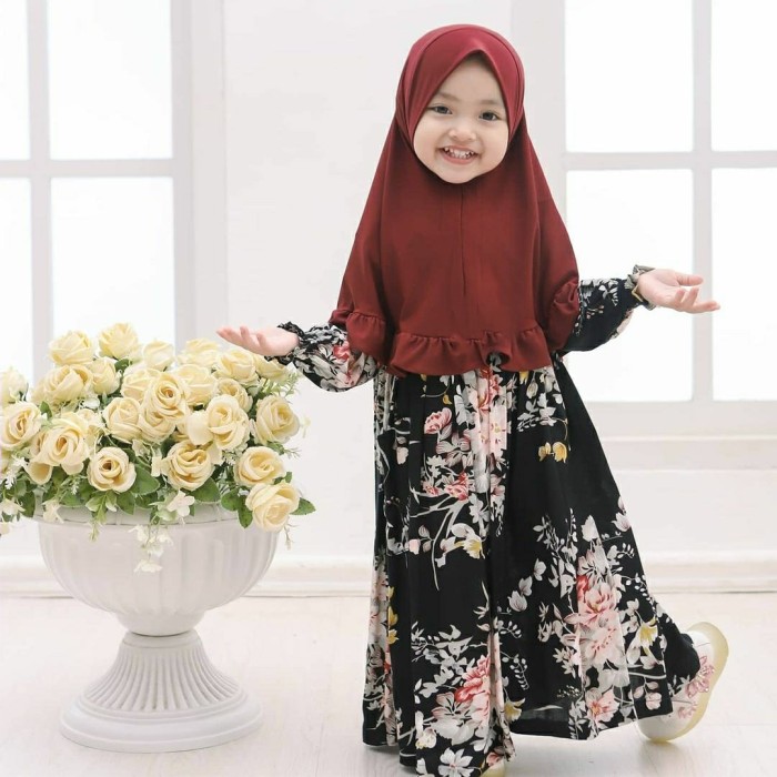 Ara Kids Gamis Muslim Anak Perempuan Monalisa Corak Terlaris - Abu-abu