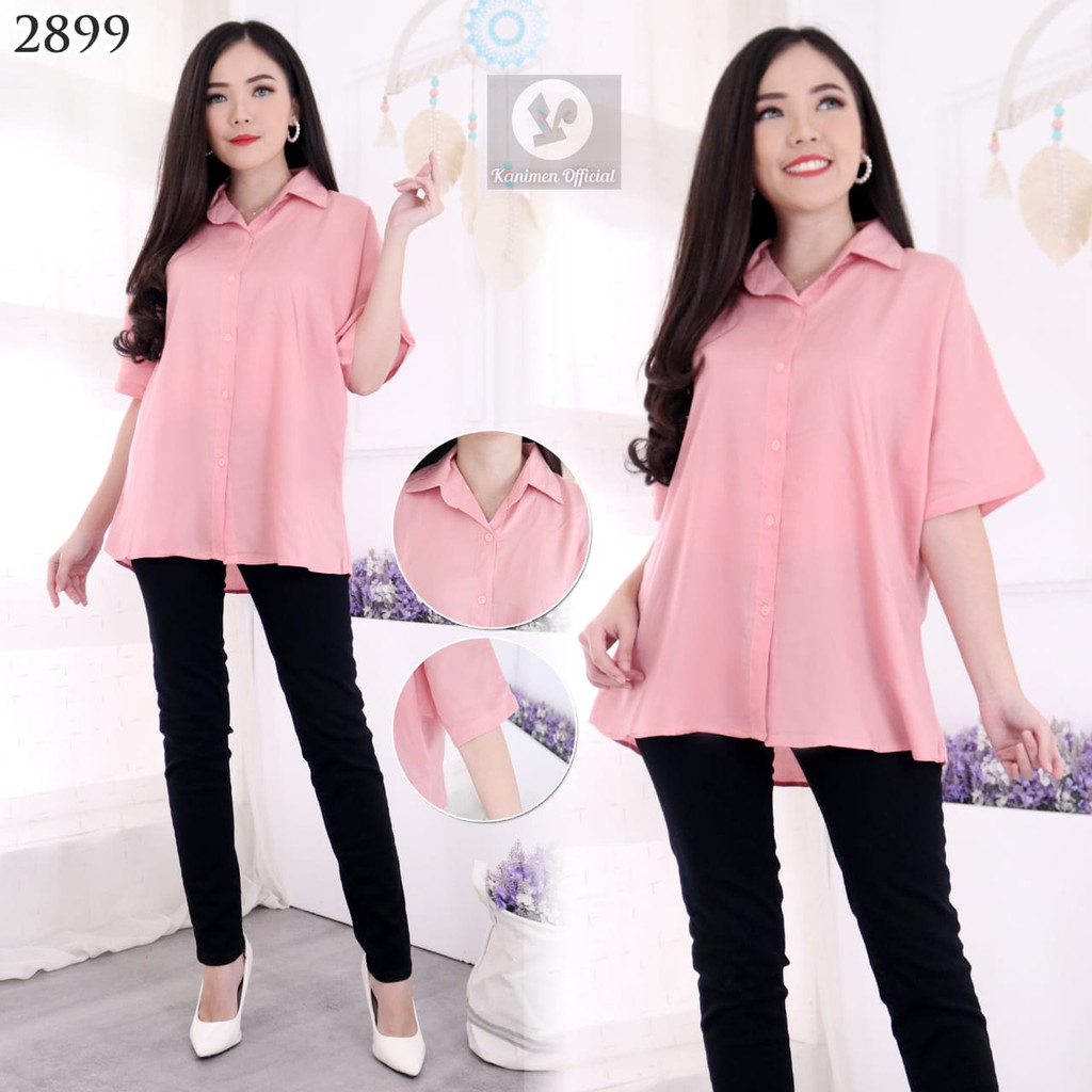 KEMEJA WANITA POLOS LENGAN PENDEK BASIC KATUN RAYON 30s -2899--DUSTY PINK