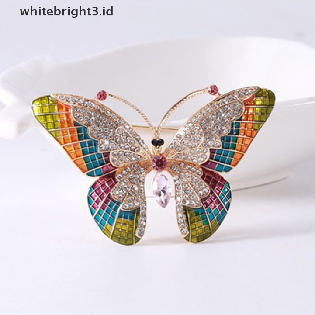 (whitebright3.id) Bros / Pin Desain Kupu-Kupu Enamel Hias Berlian Imitasi Untuk Wanita