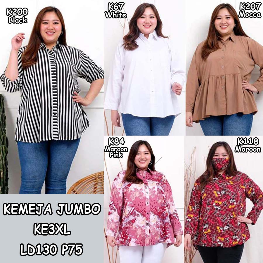 BIGCLO - (COD) LD 130cm Kemeja Wanita Jumbo Kode KE3XL Atasan Kemeja Bigsize