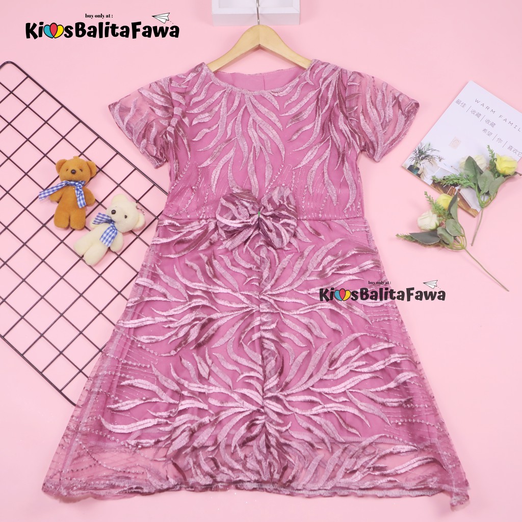 Dress Icha Brukat uk 6-8 Tahun / Dres Brokat Anak Perempuan Gaun Brukat Pesta Baju Import Baby Cewek