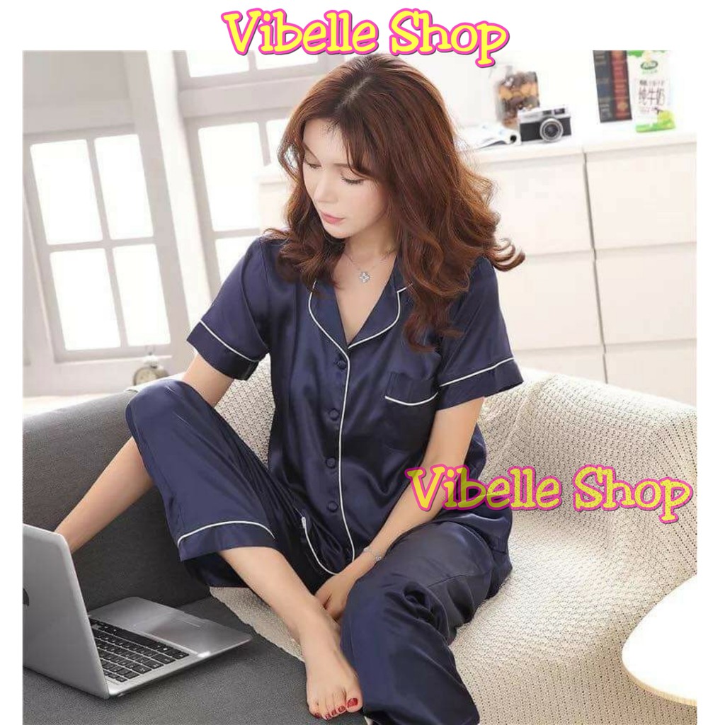 SATINCP - Satin Silky Velvet Premium Vibelle Shop Grosir Baju Tidur CP Piyama Fashion Murah Wanita-Navy
