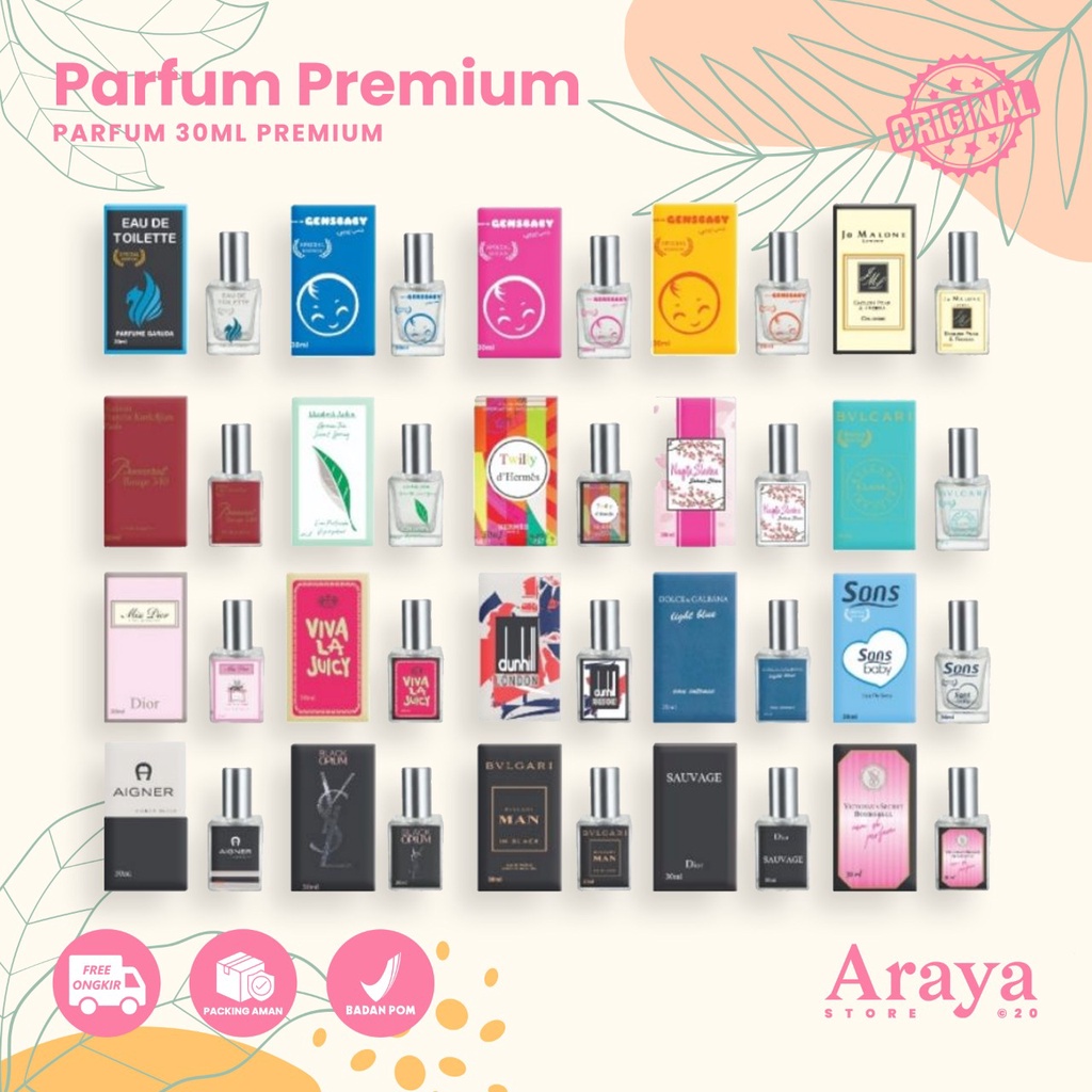 ARAYA - PARFUM PREMIUM BEST SELLER 35ML NAGITA.SAL BLACK.OPIUM JO.MALON WANGI TAHAN LAMA PARFUM WANI