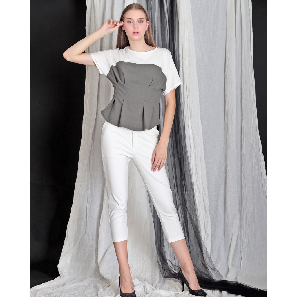 Eloise Top Slate - Pakaian Wanita Blouse Dua Warna Polos ...