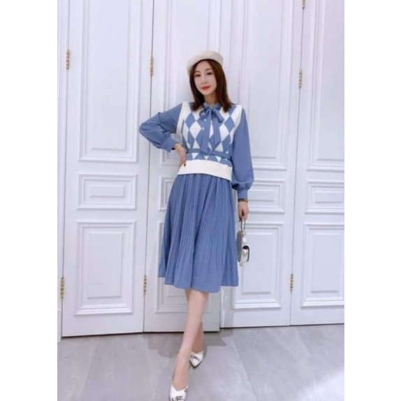 DRESS PLISKET MIDI VEST RAJUT IMPORT PREMIUM