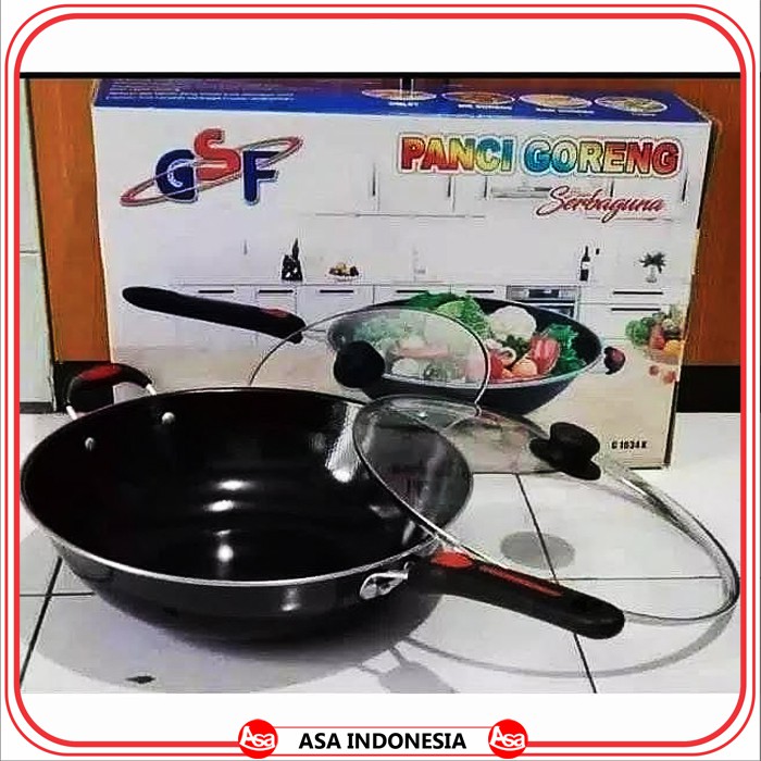 Panci Wajan Goreng serbaguna lapisan teflon tutup kaca merk GSF diameter 32cm (TSC333) ASAINDONESIA