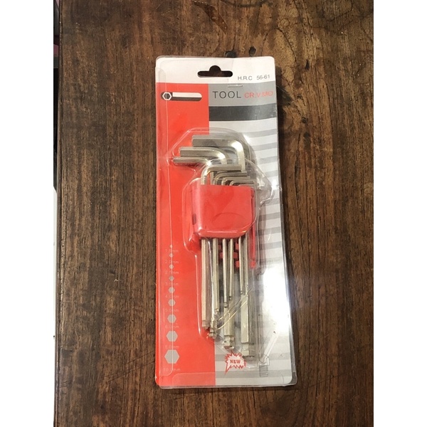 Kunci L Set Panjang Kombinasi L Bintang Lubang 9 Pcs 1.5mm - 10mm segi 6 bola