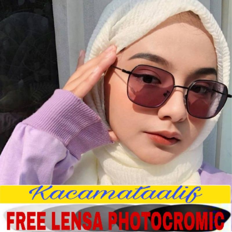 kacamata kotak besi | kacamata wanita | kacamata photocromic | F 1318