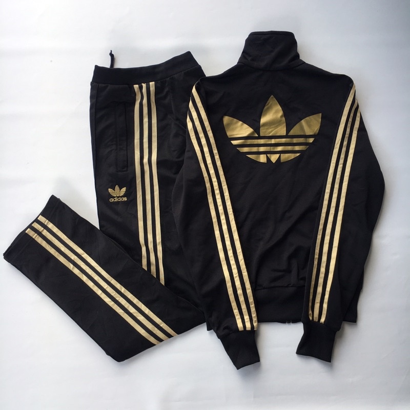 1 Set Tracktop & Trackpants Gold Stripe Woman by Adidas Firebird Original