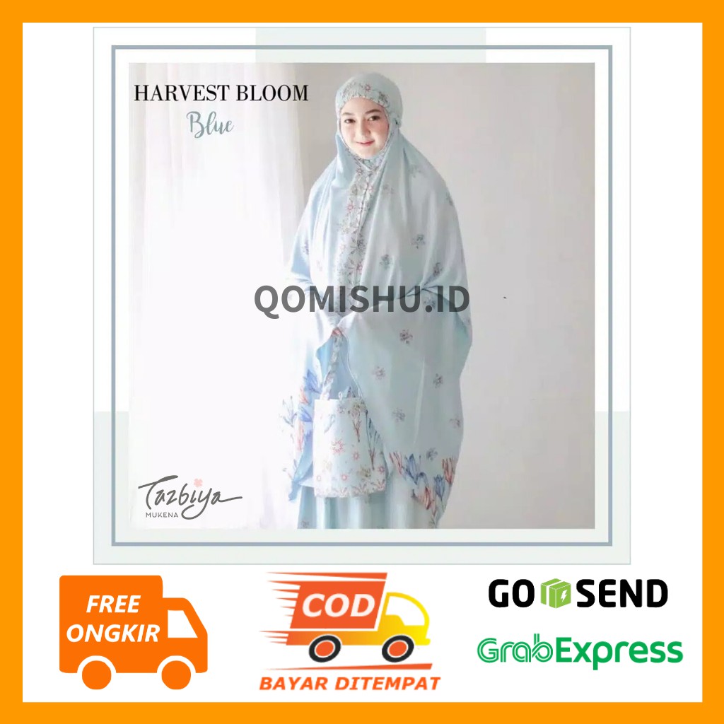 Mukena Tazbiya Harvest Bloom Blue Mukenah Tazbiyah Mukena Dewasa Katun Rayon Mukena Jumbo Tasbiya