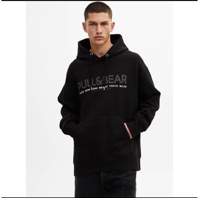 JAKET PULL&amp;BEAR HOODIE PRIA HITAM PREMIUM