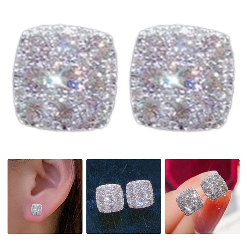 Anting Stud Cubic Zirconia Bentuk Persegi Gaya Minimalis Untuk Wanita