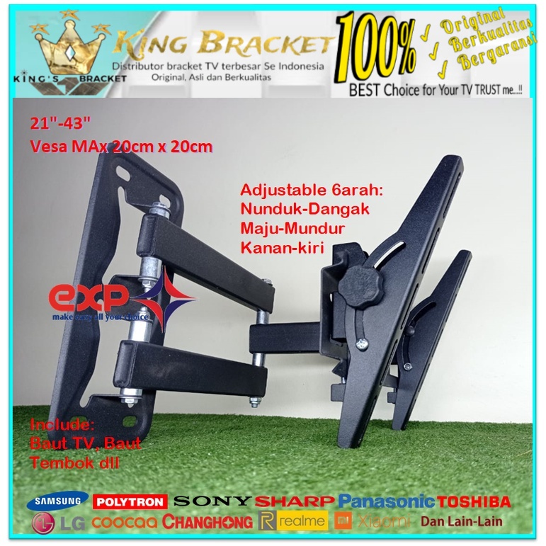 Bracket TV TCL 14 s/d 43 inch 6 ARAH FULL BESI SUPER KOKOH GARANSI 100% ORI