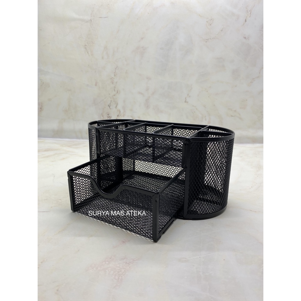 

Desk Set/ Tempat Pensil Sekat Jaring Hitam with Drawer [CS099]