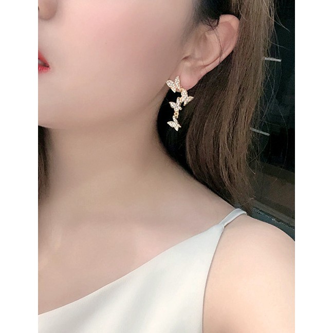 Fashion Golden Butterfly Tassel Earrings With Diamonds K69689