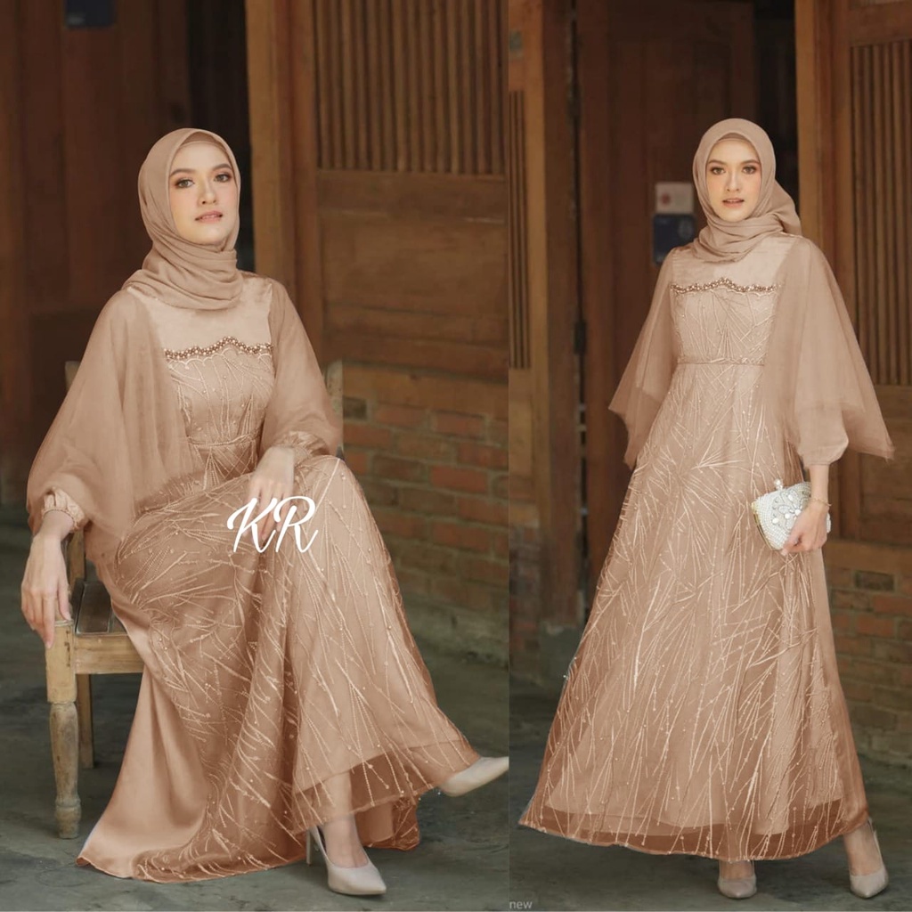 Fashion gamis muslim terbaru/ Maxy Nura Brukat alea/ Gamis brokat terbaru mewah/ KR Dress pesta kondangan/ gamis seragam nikahan murah/ gamis lebaran