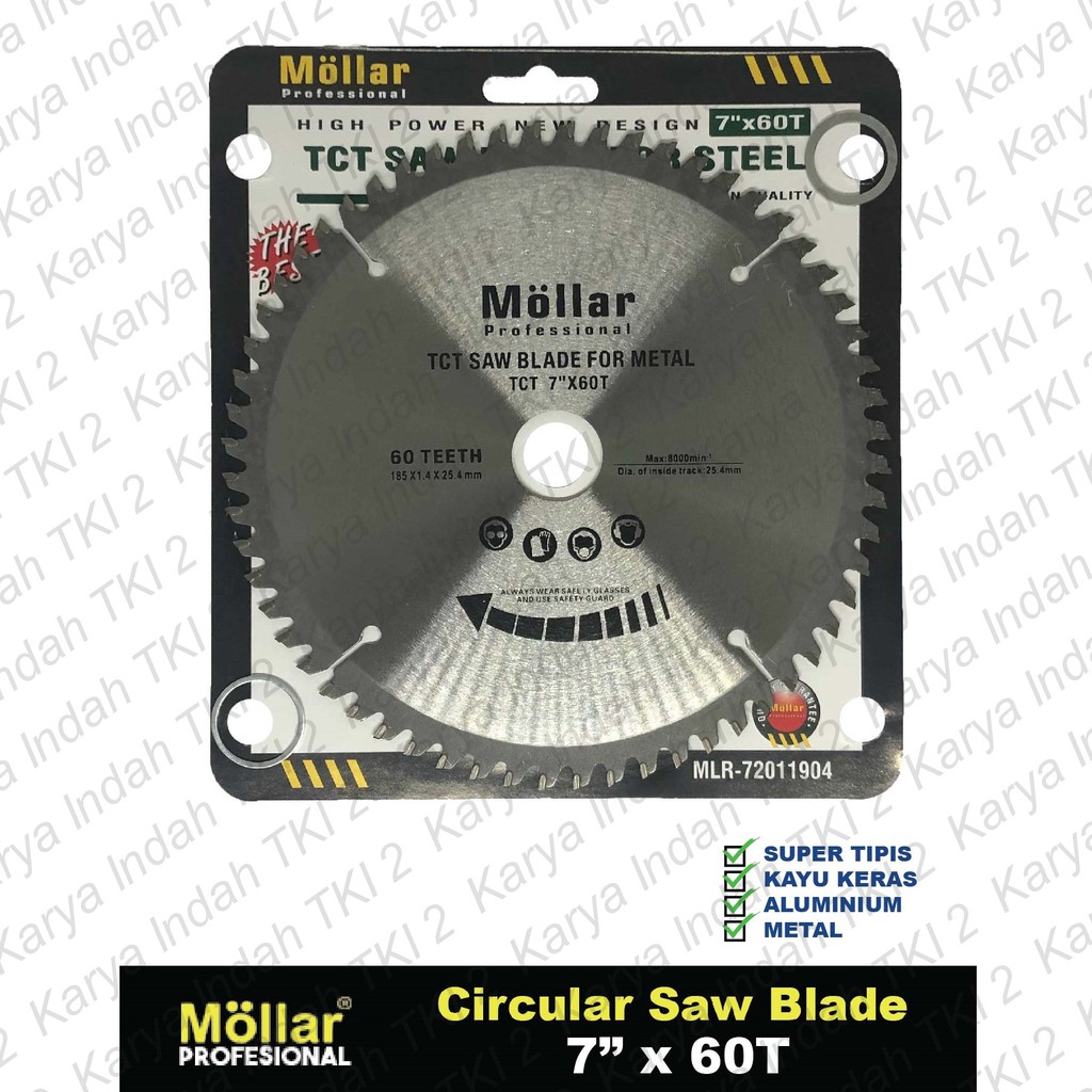 Mata Gergaji Mitre Saw 7" x 60 T MOLLAR TCT METAL Besi Circular Saw Blade