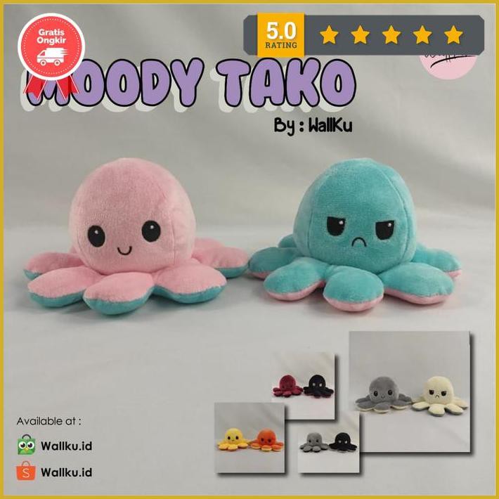Reversible Octopus / Boneka Gurita / Octopus Flip Doll - Moody Tako - Pink-Pink Tua Promo