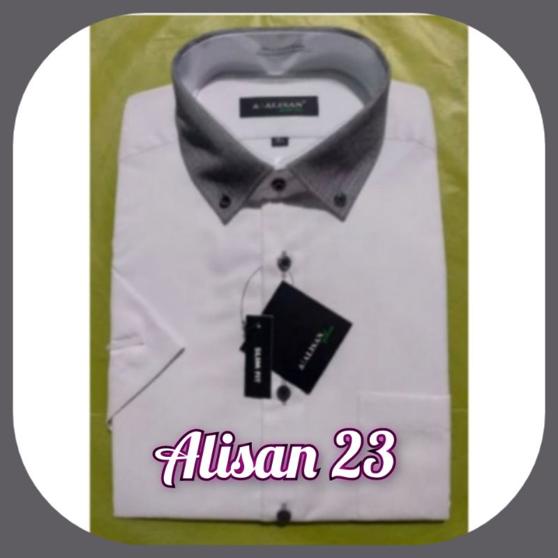 Alisan Putih Dobby Kombinasi Abu Lengan Pendek