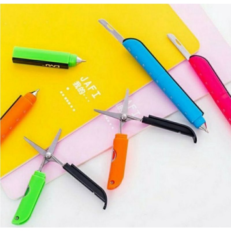 Pena Portable 4 in 1 Pena Sakti Serbaguna Bulpen Gunting Cutter Penggaris Pulpen Multifungsi