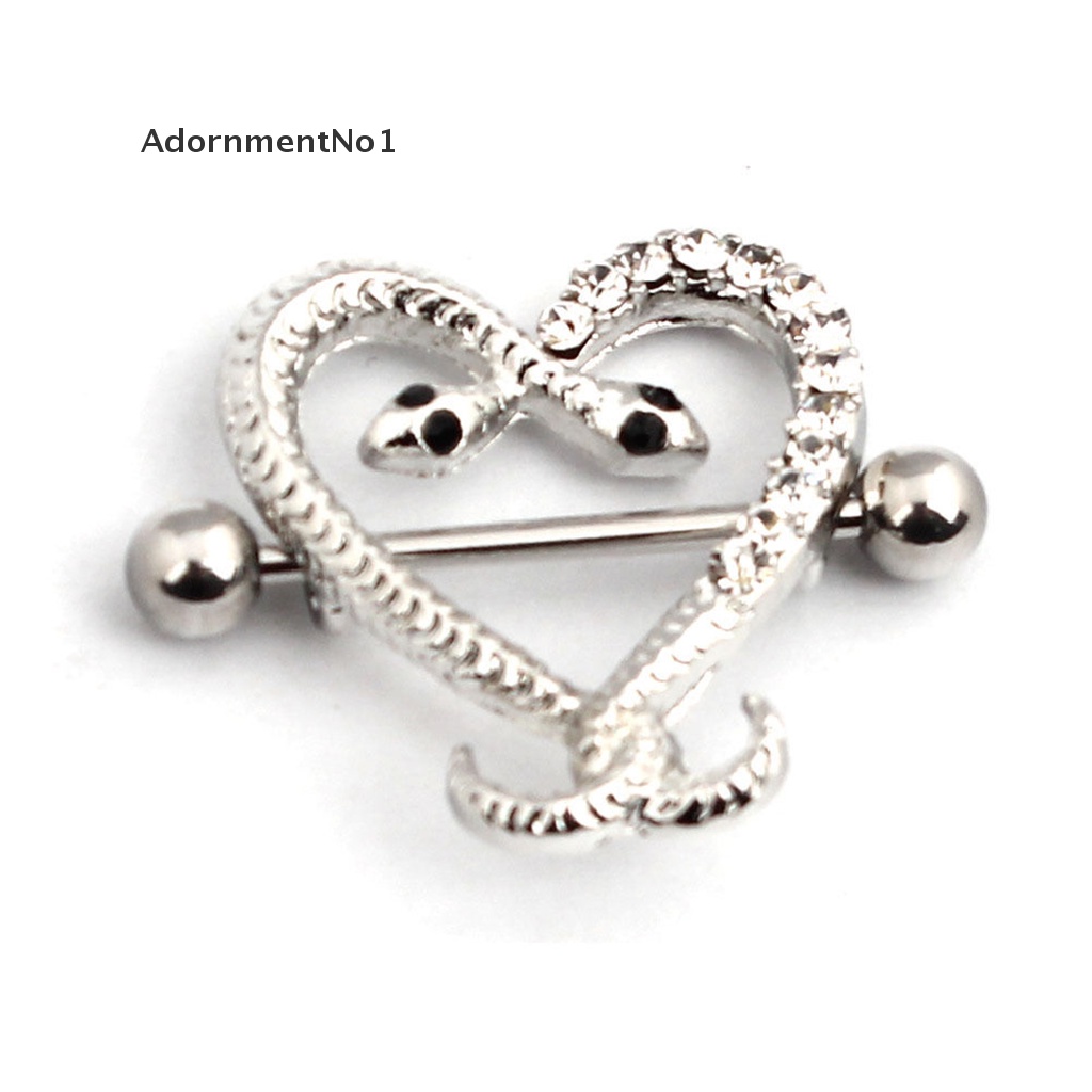 [AdornmentNo1] 1/2X Sexy Crystal Snakes Heart Shape Nipple Bar Ring Shield Barbell Body Jewelry [new]