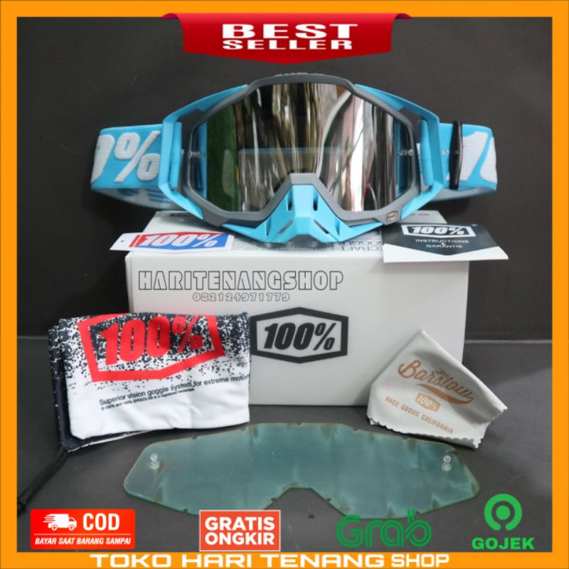 KACAMATA GOOGLE 100% BIRU TOSCA/KACAMATA MOTOR CROSS/KACAMATA SUPERMOTO