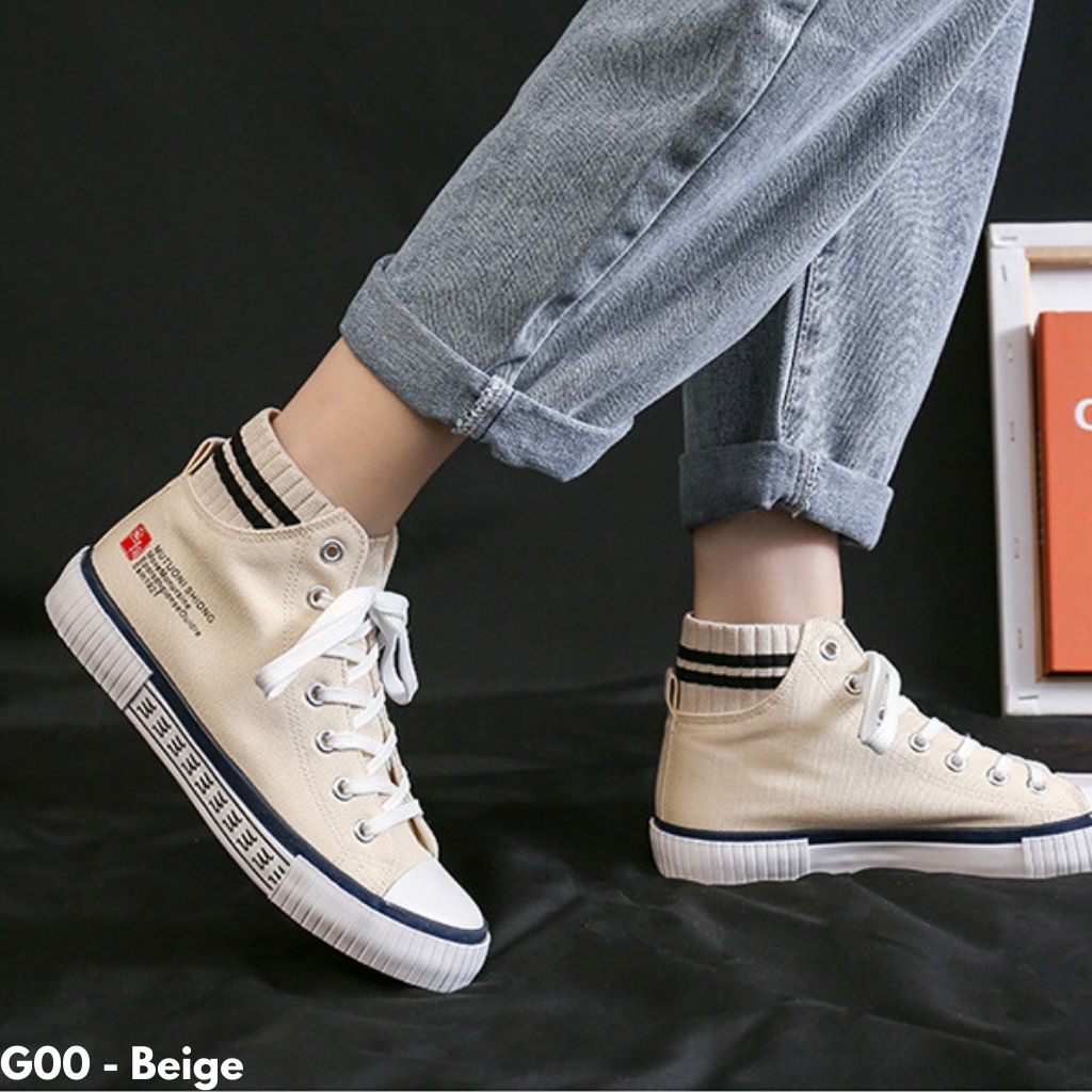 SEPATU HIGH TOP WANITA STRETCH KANVAS GAYA KOREA IMPORT SIMPLE CASUAL NYAMAN TERBARU G00