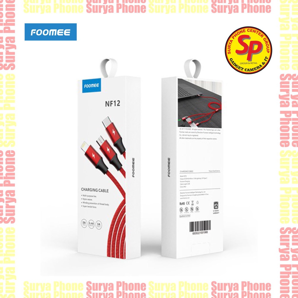 FOOMEE NF12 RED KABEL 3 IN 1 PANJANG 1 M