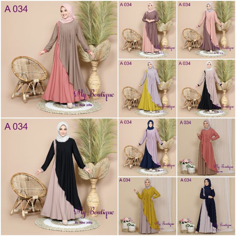 My Boutique Fashion Gamis A034 Jumbo LD 120 (4L) BB 70-90 kg PB 140 sampai Tinggi 170 Stella Crepe