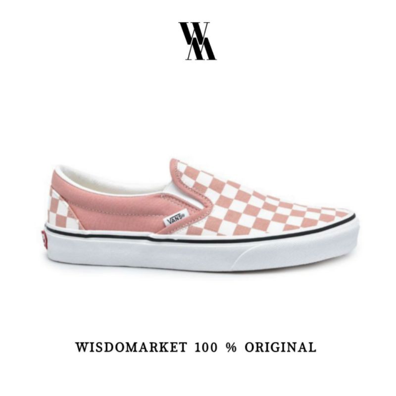 rose checkered slip on vans