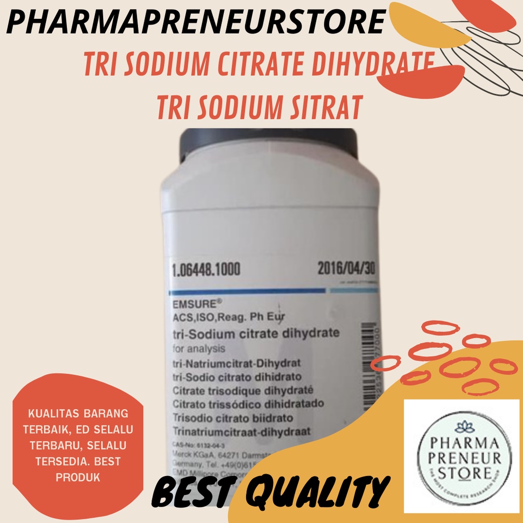 TRI SODIUM CITRATE DIHYDRATE / TRI SODIM SITRAT DIHIDRAT PRO ANALISA 5 GRAM KEMASAN MERCK BEST QUALITY